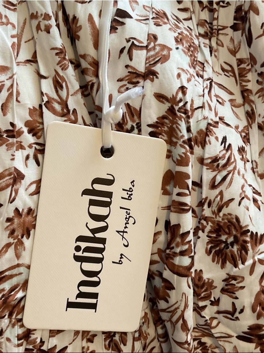 Floral Tie-Shoulder Mini Dress in Cream and Brown - Picture 6 of 6